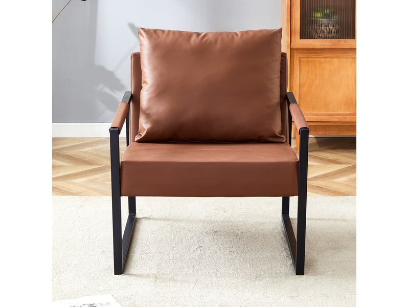 Fauteuil de lecture marron en simili et métal noir, 68,6 x 75,5 x 75,2 cm  - Conforama E