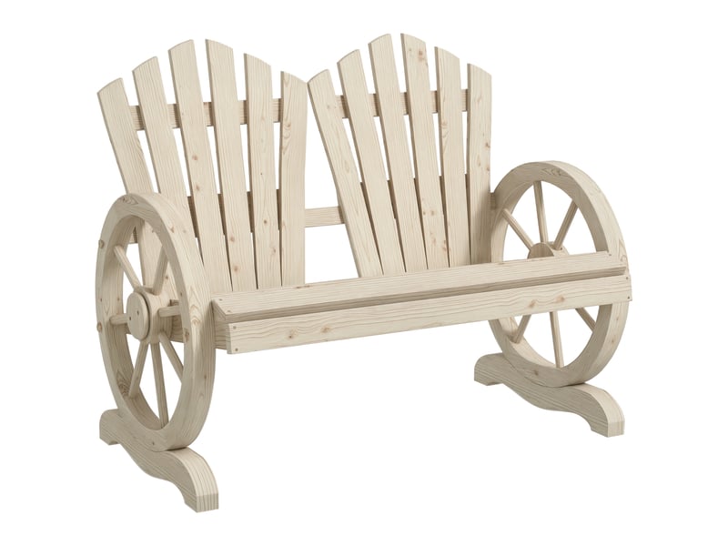  Banc de jardin, motif roue de chariot, pour 2 personnes, en bois naturel  - Conforama A