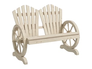 Banc de jardin, motif roue de chariot, pour 2 personnes, en bois naturel