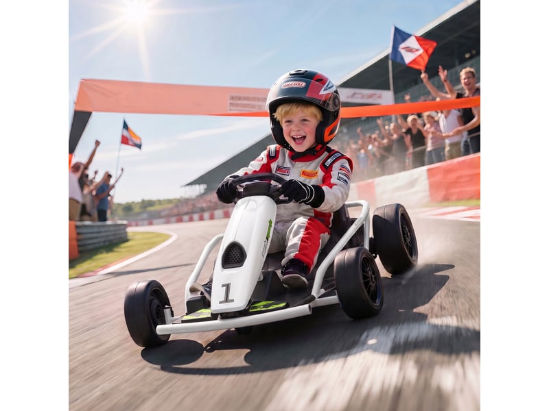 Karting électrique 24 v pour enfants, jusqu'à 13 kmh, avec fonction drift, équipé de 2 moteurs, pour les 8-12 ans, blanc - Conforama C