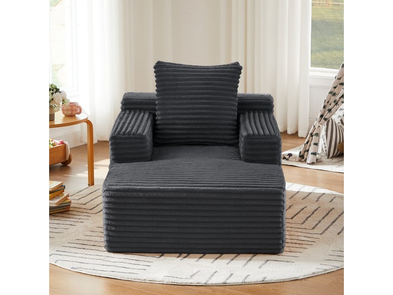  Chaise longue canapé en velours côtelé - méridienne confortable sans montage fauteuil relax de salon et bureau 1 place - gris foncé  - Conforama D