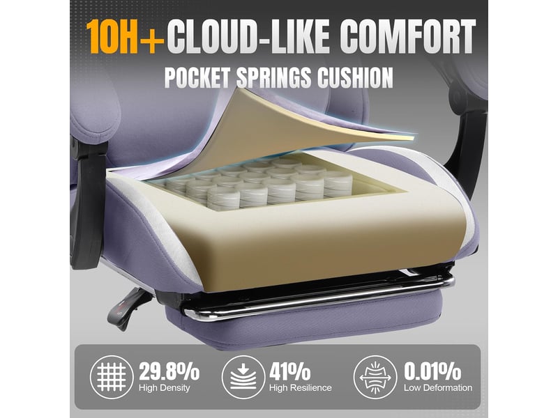  Gtplayer chaise de jeu ergonomique, réglable et pivotante en tissu respirant - violet GT905-PP - Conforama E