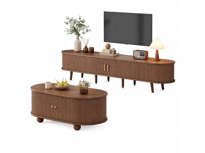  Ensemble meuble tv 2 tiroirs, 2 portes coulissantes et table basse pour salon 170×40×42100×50×40 cm noyer  - Conforama A