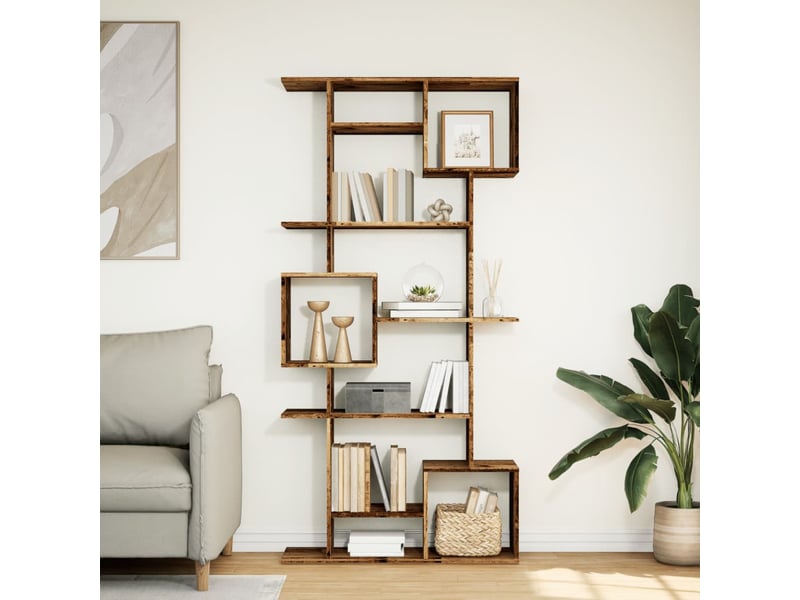  Bibliothèque, meuble de rangement salon vieux bois 92x29x188 cm bois d'ingénierie  - Conforama C