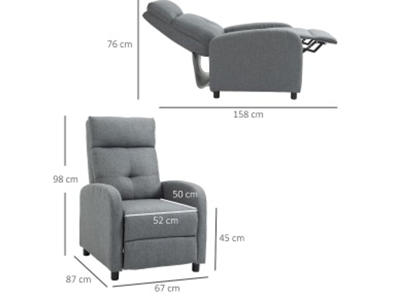  Fauteuil relax avec dossier inclinable jusqu’à 155° et repose-pieds, ressorts ensachés, polyester gris  - Conforama C