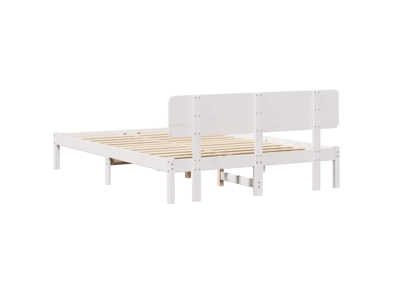  Lit double- lit adulte -  cadre de lit avec tête de lit blanc 150 x 200 cm pin massif  - Conforama D