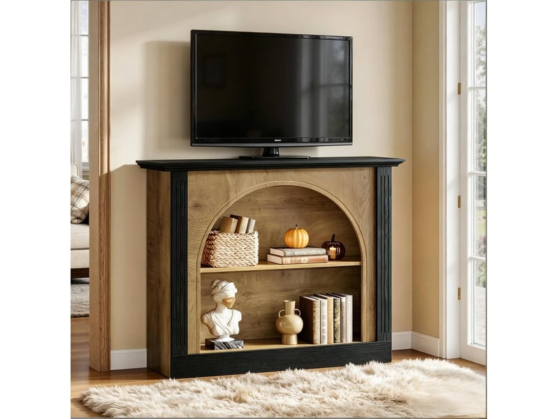  Console 3 niveaux 110x30x90 cm noire et bois rustique avec rangement  - Conforama D