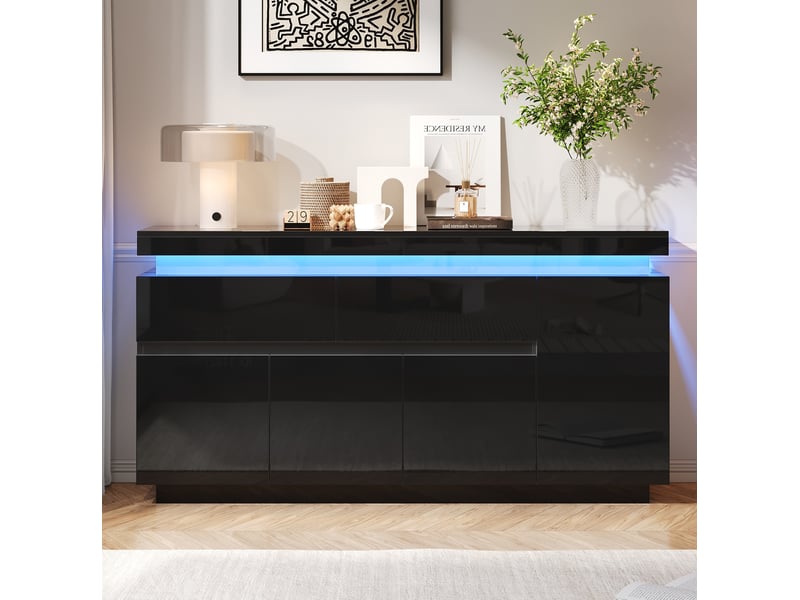 Buffet bas tcqpz 140 x 35 x 72,5 cm 2 tiroirs 4 portes led noir - Conforama E
