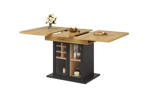 Table à manger extensible, 110-140 x 80 cm, pour 4 à 6 personnes, table avec casier à bouteilles, noir