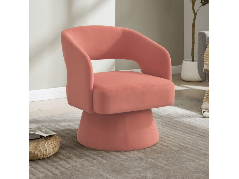 Fauteuil pivotant à 360° 66x68x75 cm, garnissage en mousse moelleuse, dossier ouvert, tissu en chenille, rose, piètement en métal, bois  - Conforama D