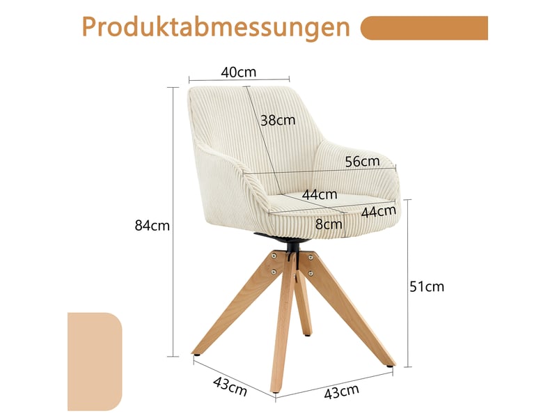  Lot de 2 chaises pivotantes à 360° en velours blanc cassé et bois  - Conforama E