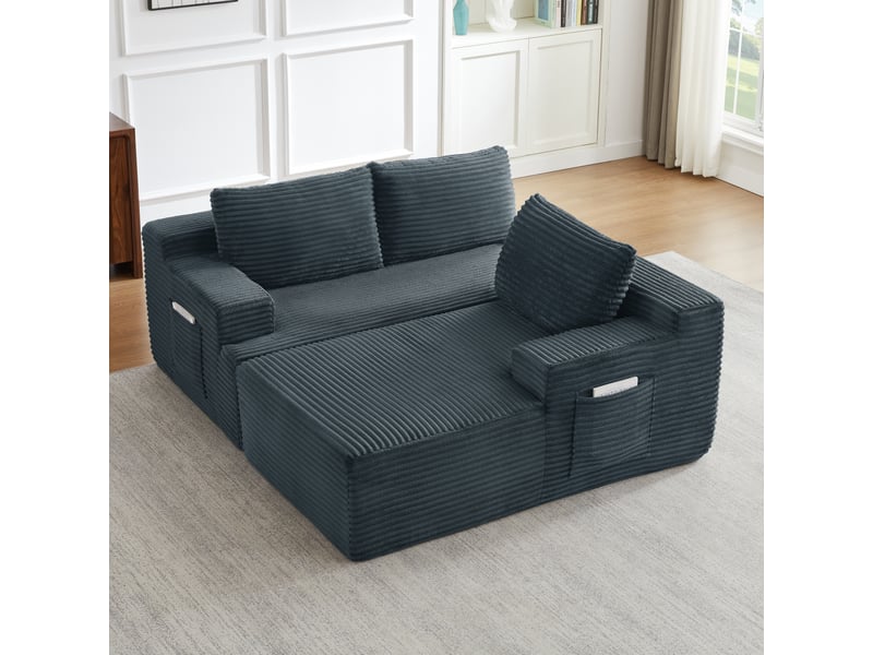  Canapé d’angle modulable et convertible style nuage – assise profonde et enveloppante, 66×283×152 cm, gris foncé  - Conforama R