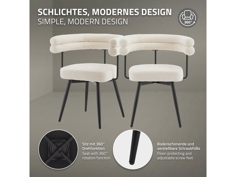 Ml-design lot de 2 chaises pivotantes beige en tissu teddy pieds en métal avec accoudoirs et dossier rotation 360° assise rembourrée ergonomique mobilier moderne pour salle à manger ou salon confort ECD Germany GmbH - Conforama C