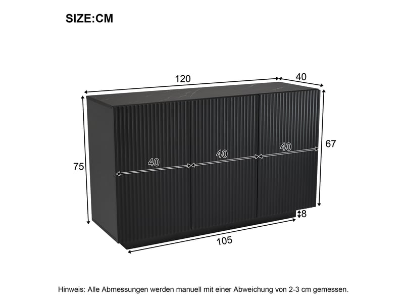  Commode de rangement, coloris noir, en effet marbre, pour salon, design moderne, solution de rangement fonctionnelle, pour intérieur  - Conforama D
