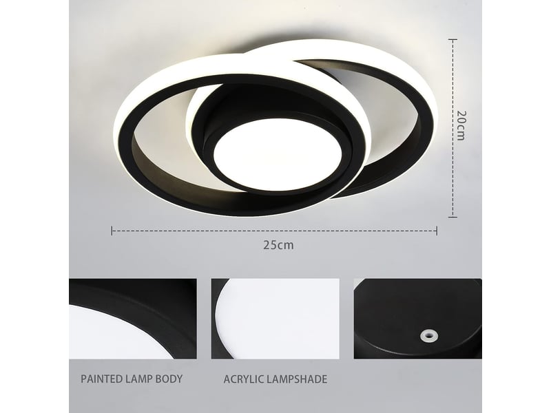  Plafonnier led rond et moderne noir, 24 w, blanc naturel (4000 k) – convient pour chambre, salon, cuisine, hall (diamètre de 30 cm)  - Conforama C