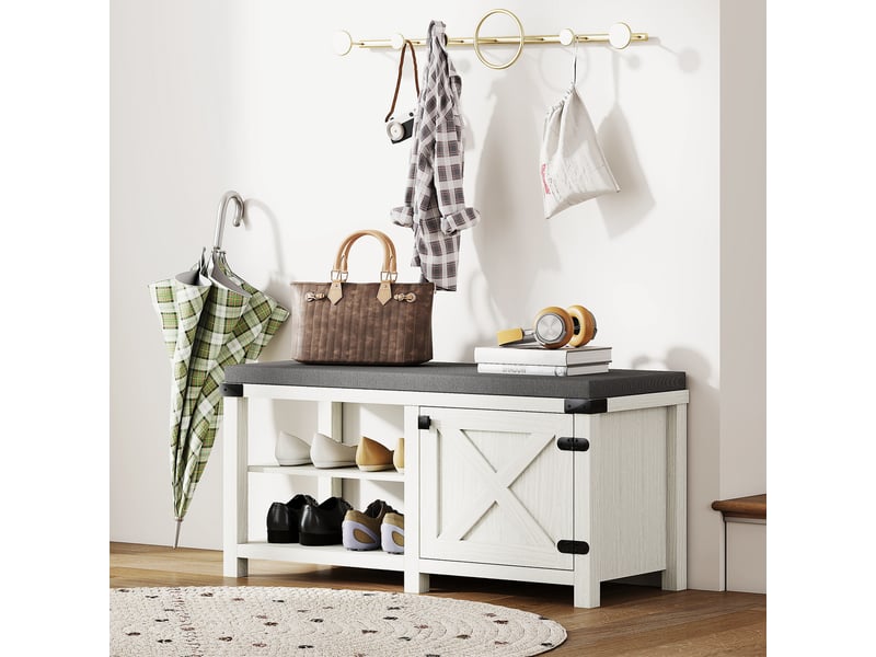  Étagère à chaussures avec siège, compartiments pour 7 paires de chaussures, pour entrée, salon, chambre, 100 x 40 x 48 cm, blancgris  - Conforama D