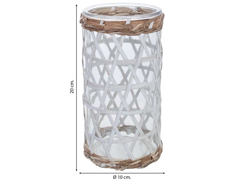  White glass bougeoir lined with natural fibres d10x20h cm  - Conforama C