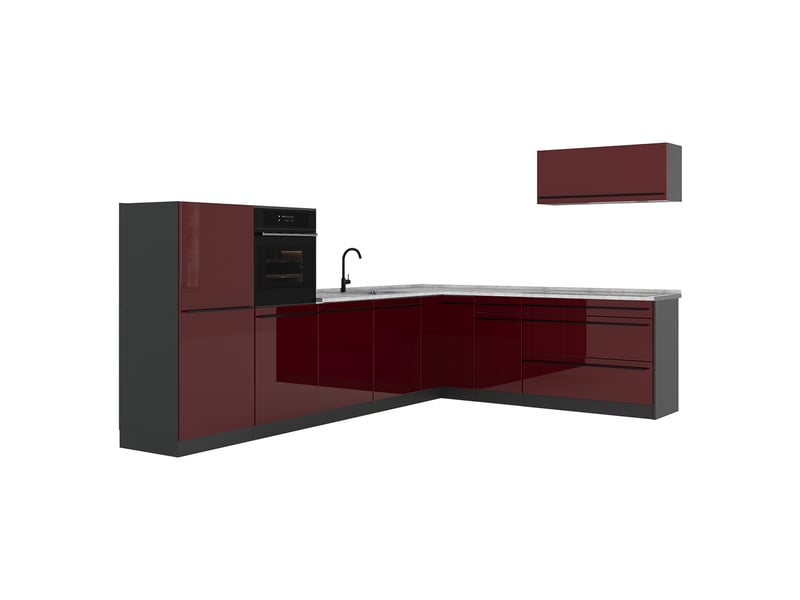 Vicco cuisine en angle, rouge brillantanthracite, 327 x cm plan de travail marbre - Conforama A