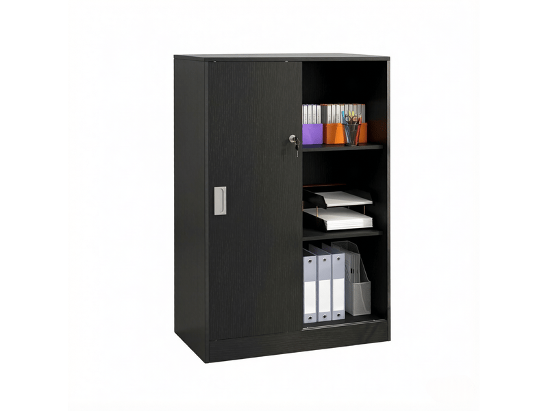  Armoire de classement 80 x 40 x 120 cm noire, panneaux mdf, portes coulissantes verrouillables pour le bureau  - Conforama A