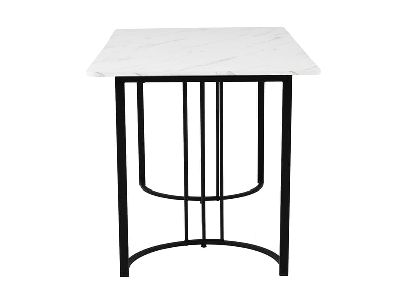 Ensemble table et 4 chaises, table à manger 140 x 80 cm effet marbre blanc, sièges en velours gris foncé et pieds noirs - Conforama W