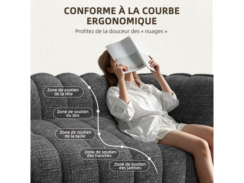  Lexzurn fauteuil fixe, pouf pour adulte,avec coussin,conception ergonomique,profondeur d'assise accrue 60 cm,adapté à de nombreux contextes,base antidérapante  - Conforama C