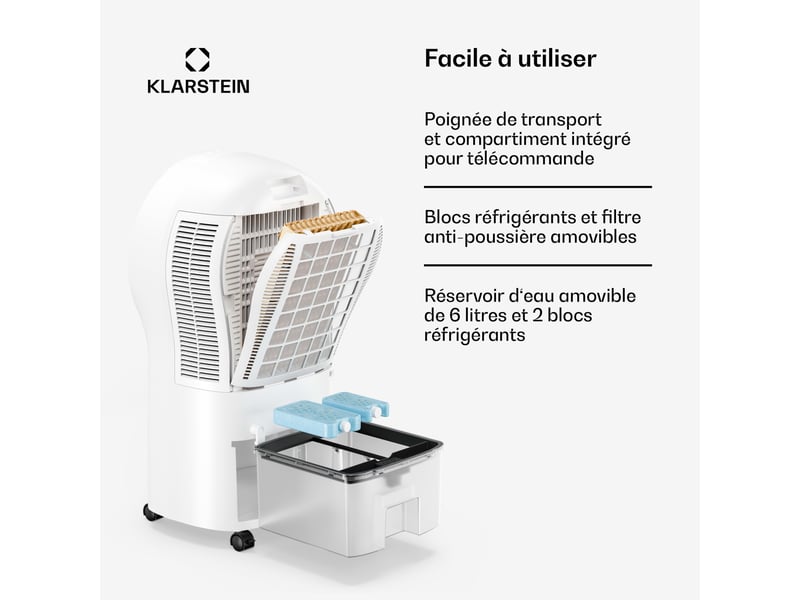 Klarstein whirlwind rafraîchisseur d'air 320 m³h 6l 30 m² 2 pains de glace 3 modes 60w blanc  - Conforama E