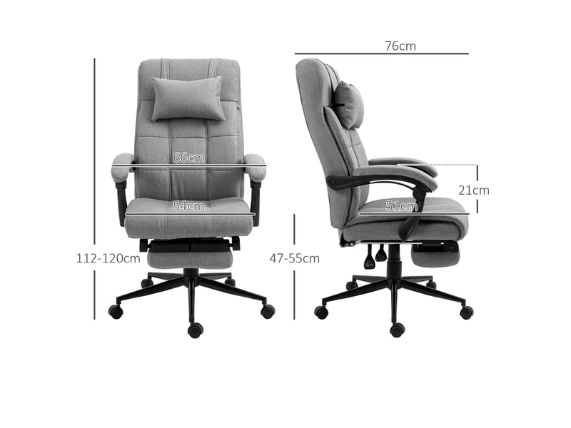  Chaise de bureau ergonomique,66x76x112-120 cm,avec repose-pieds,lin,gris clair  - Conforama C