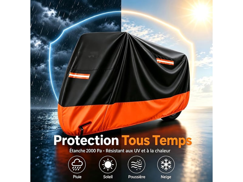  Bache moto exterieur etanche, housse moto impermeable interieur 210d 245x105x125cm  - Conforama C