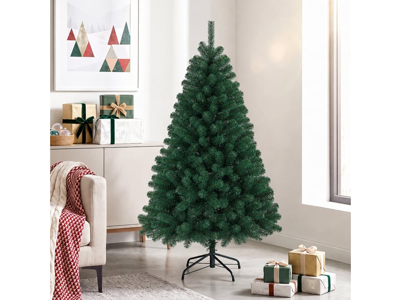  Sapin de noël artificiel 150 cm, support pliable en acier, arbre de noël avec 420 pointes de branches articulées, vert  - Conforama A