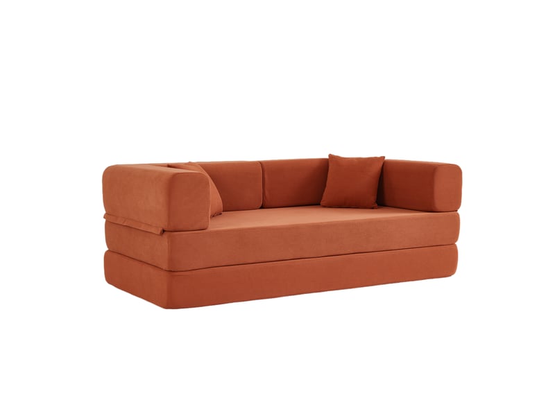  Canapé convertible, canapé-lit, en velours tricoté, orange, pour salon, mobilier pour espace de vie, chambre  - Conforama E