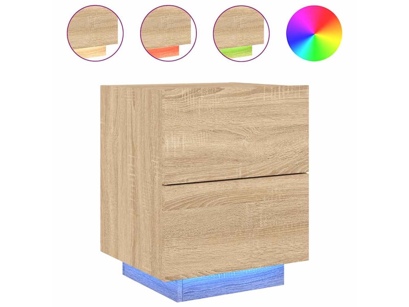  Lot de 2 tables de chevet - cabinet de chevet - table de nuit et lumières led chêne sonoma  - Conforama D