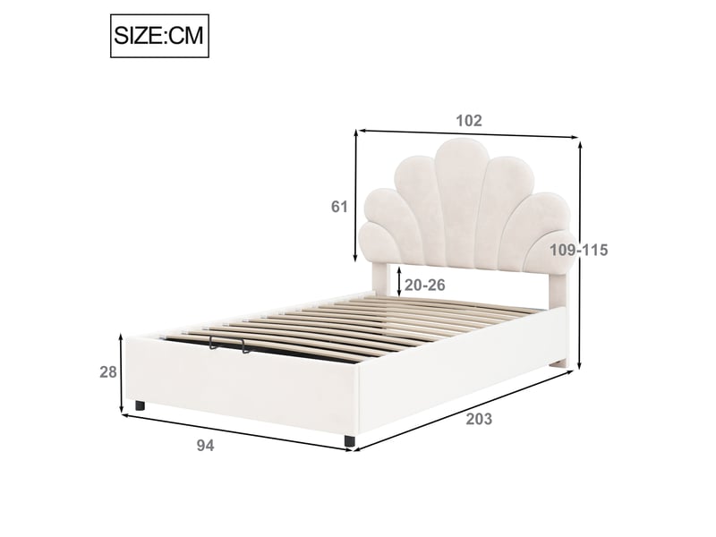  Lit enfant 90x200cm,lit coffre en velours avec tête de lit réglable en hauteur,en forme de fleur,beige lit enfant beige - Conforama C