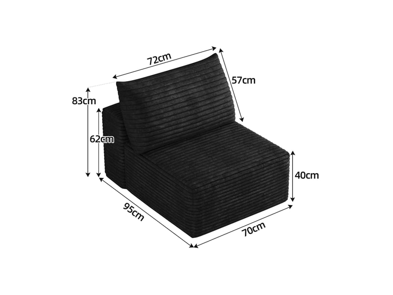  Fauteuil 1 place avec chaise longue en velours côtelé noir  - Conforama D