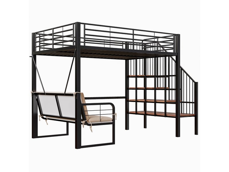  Lit superposé métal noir 140x200 cm – canapé amovible, rangements intégrés, échelle – sans matelas  - Conforama A