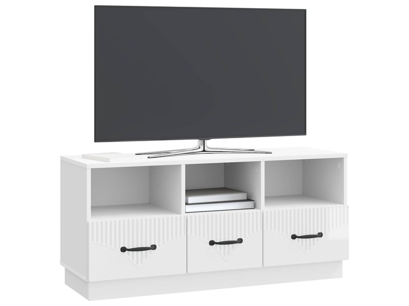  Meuble tv - banc tv - meuble de rangement blanc brillant 102 x 34,5 x 47 cm bois d'ingénierie  - Conforama C
