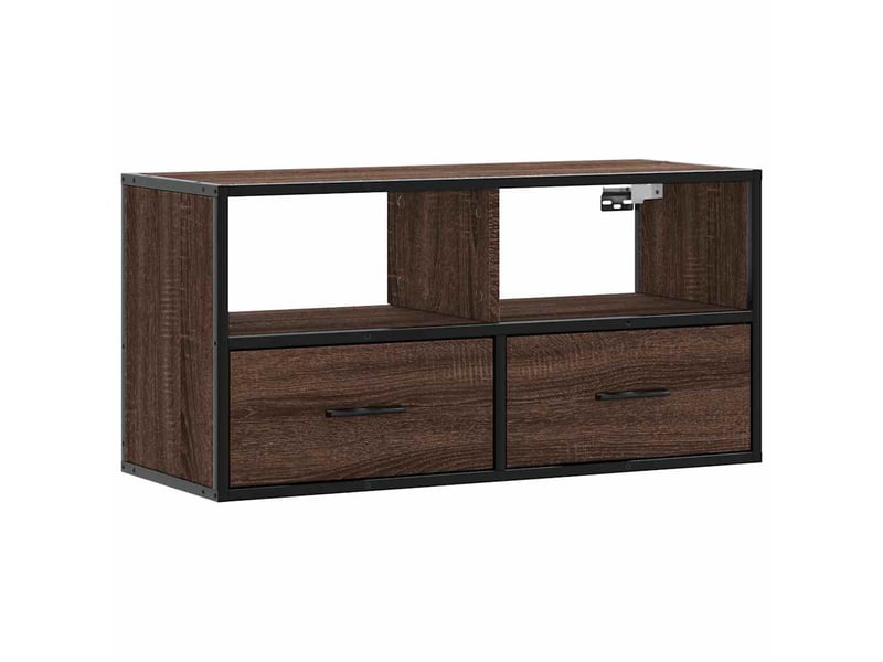  Meuble tv - banc tv - meuble de rangement chêne marron 80x31x39,5 cm bois d'ingénierie et métal  - Conforama A