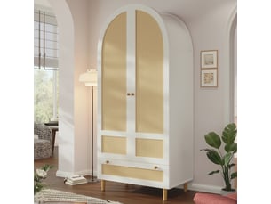 Armoire de chambre 80x50x180 cm avec penderie et tiroir, armoire avec effet rotin, portes arrondies et rangement chambre - blanc
