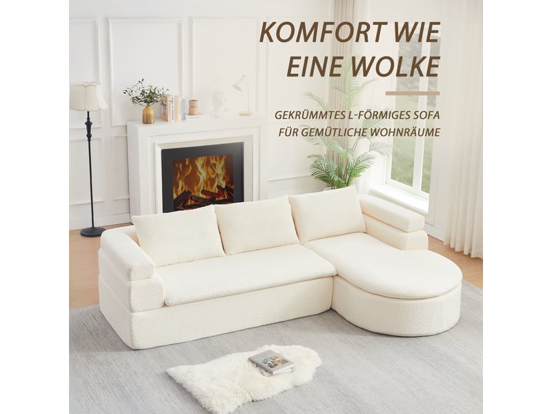  Canapé d'angle, canapé 3 places, en chenille, crème, forme incurvée, design moderne, mobilier pour espace de vie, pour salon  - Conforama R