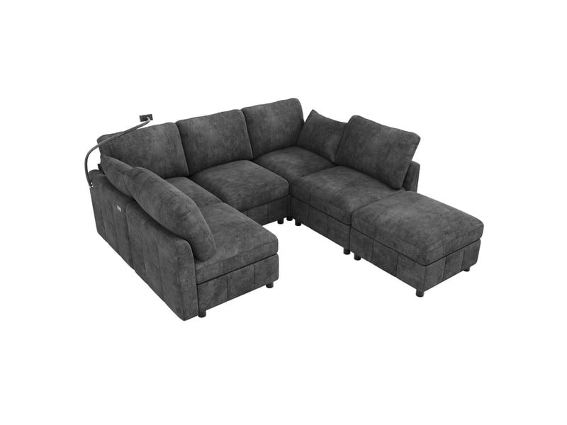 Canapé d'angle modulable 6 places 218x157x85 cm chenille gris - Conforama E