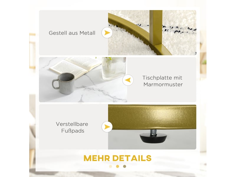 Tables gigognes rondes avec 2 pièces, plateau effet marbre et structure métallique dorée, pour salon, blanc  - Conforama E