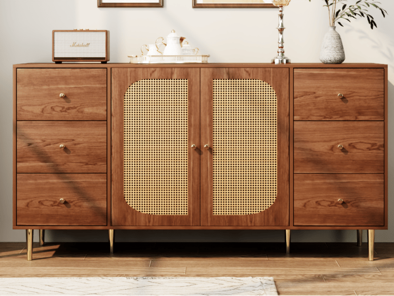  Buffet en rotin, meuble de rangement avec tiroir, pour cuisine, maison, salon, marron, 160 x 40 x 90 cm  - Conforama B