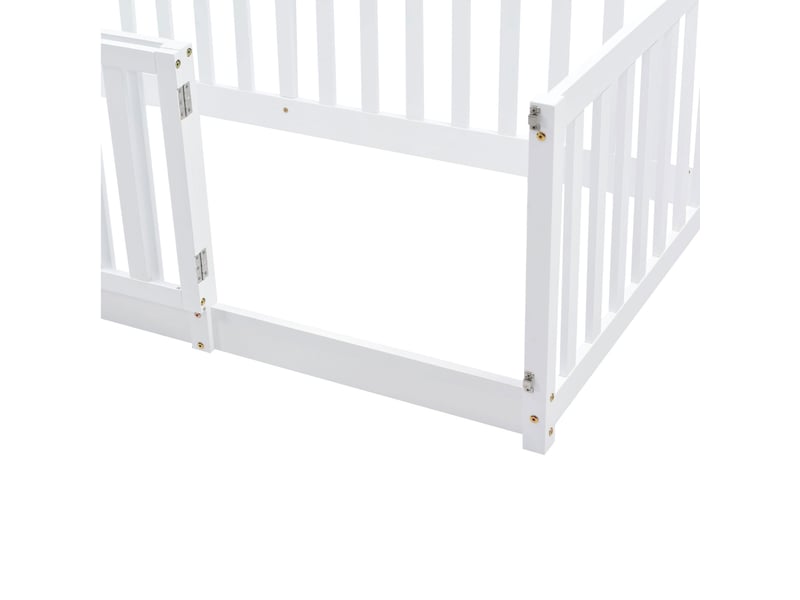  Lit au sol enfant 200×90 cm avec barrières et portillon, sans matelas, en bois blanc  - Conforama E