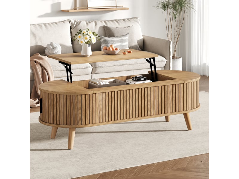  Table basse relevable en mdf – rangement dissimulé, 120 x 50 x 39,5 cm – finition naturelle  - Conforama C