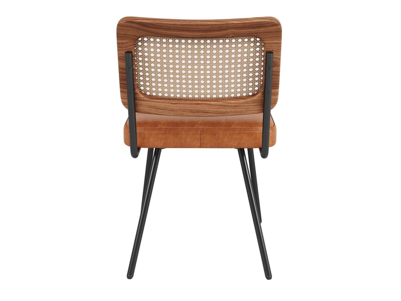 Lot de 2 chaises avec dossier en rotin pe et pieds en fer réglables, design élégant, pu et métal, marron - Conforama E