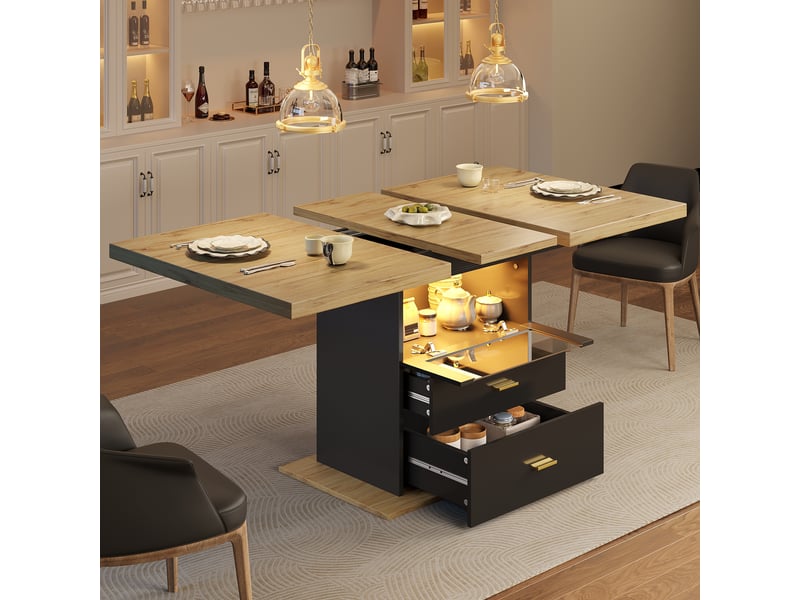 Table de cuisine rectangulaire avec allonge noir - 80x110-140max.cm led mdf table noir - Conforama E