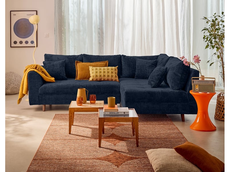 Rune - canapé d'angle droit 4 places en velours texturé - lisa design - bleu RUNE - Conforama B