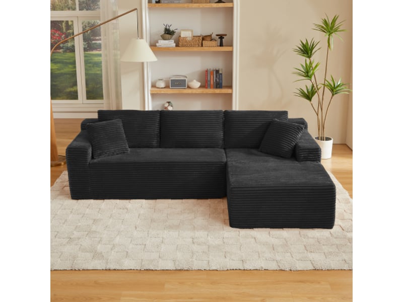  Canapé modulaire 3 places avec configuration flexible et coussins amovibles pour salon ou appartement en mousse et ressorts noir  - Conforama E