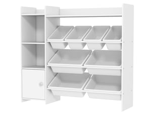 Meuble rangement enfant 3 à 8 ans, rangement jouets enfant avec 8 bacs amovibles, étagères de rangement, placard, blanc
