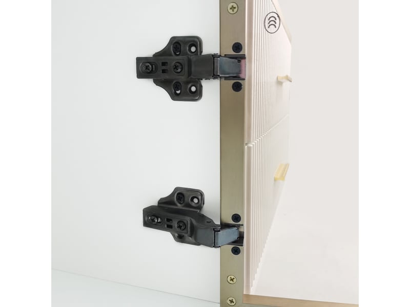 Meuble tv effet marbre, 4 tiroirs structurés, poignées dorées, 2 portes en verre trempé, led, blanc et doré  - Conforama D