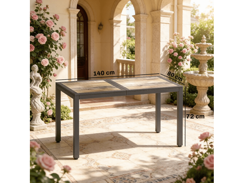  Table de jardin 140x80 cm – gris foncé – plateau aspect bois pspc, acier galvanisé thermolaqué pour 4 à 6 personnes  - Conforama C